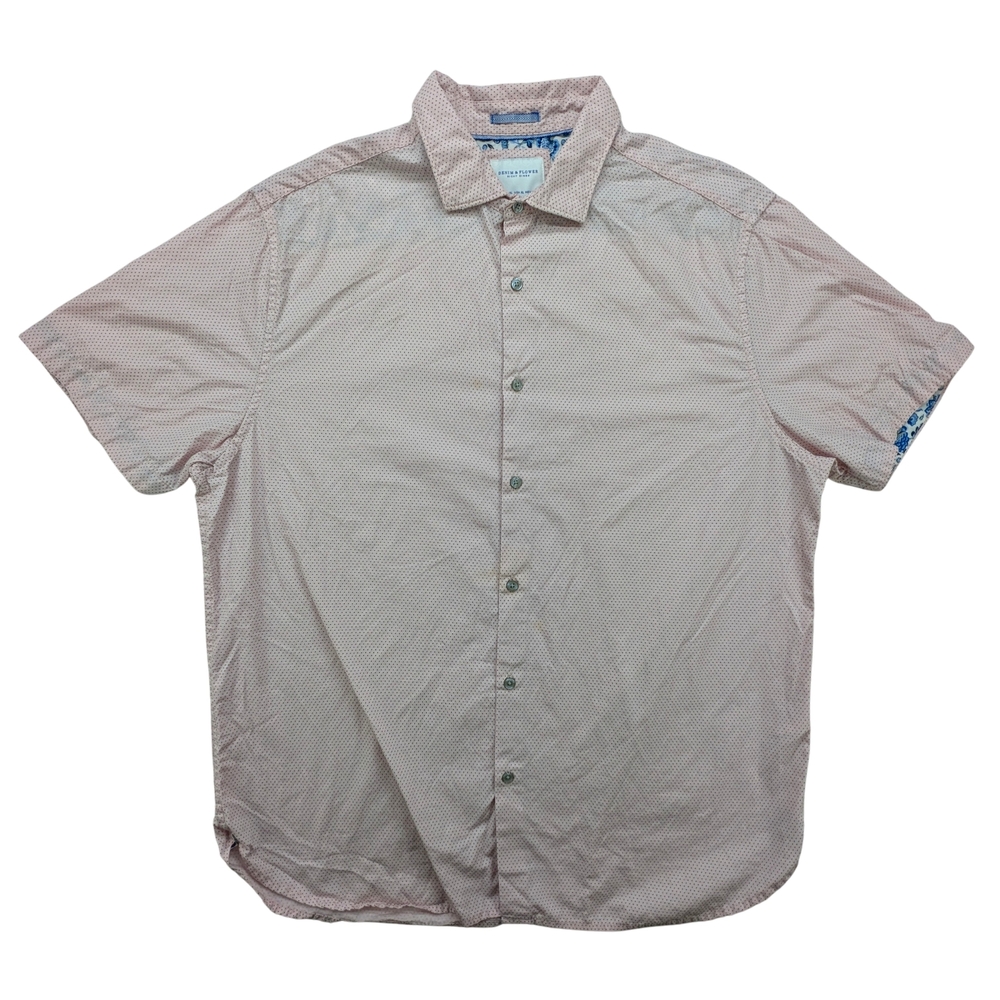 Denim & Flower Shirt Mens XL Pink Micro Dot Button Up Short Sleeve Casual